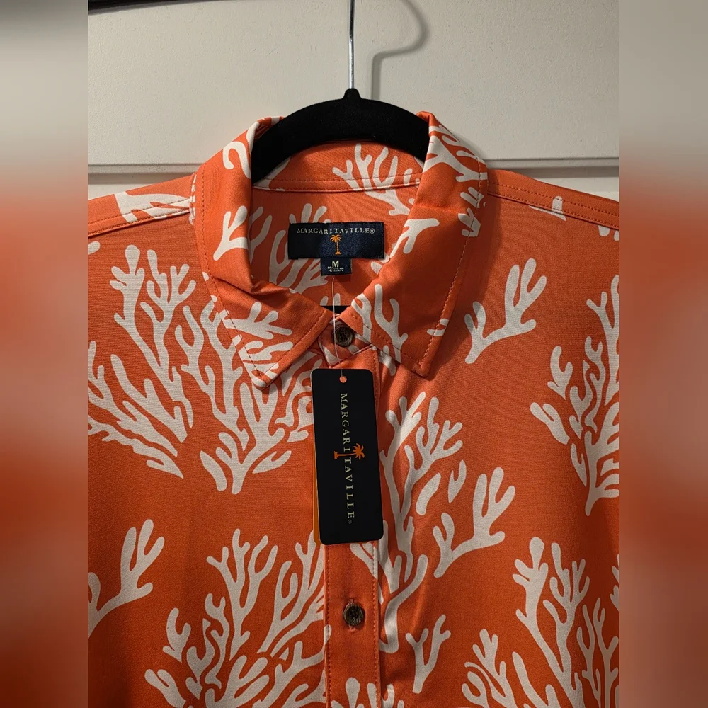 Mens Margaritaville Deep Sea Coral Button-Down Shirt